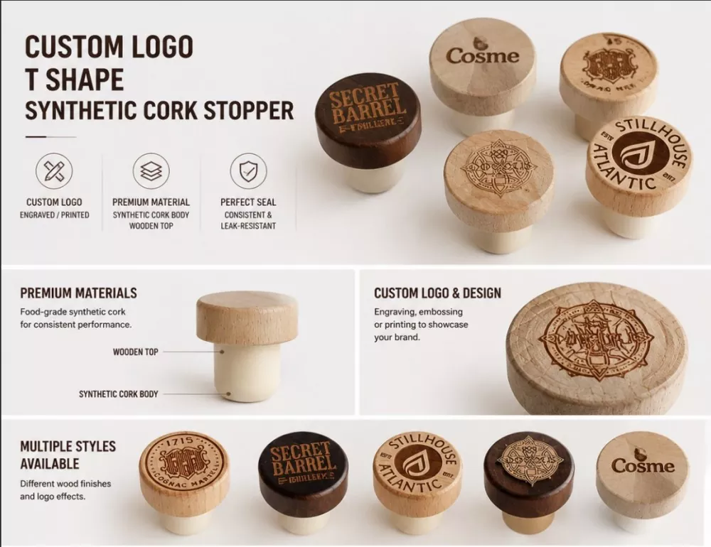 Custom Logo T Shape Synthetic Cork Stopper